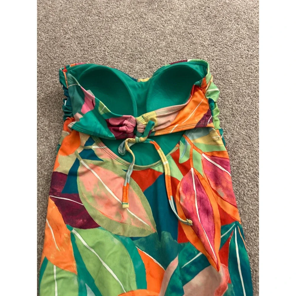 Time and Tru One Piece Swimsuit Womens Large 12-14 Green Tropical Leaf Excellent